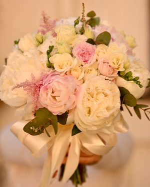 Bridal Bouquet with Peonies, Freesia and Minirosa White/Rose - Floraria BUJOR Iasi